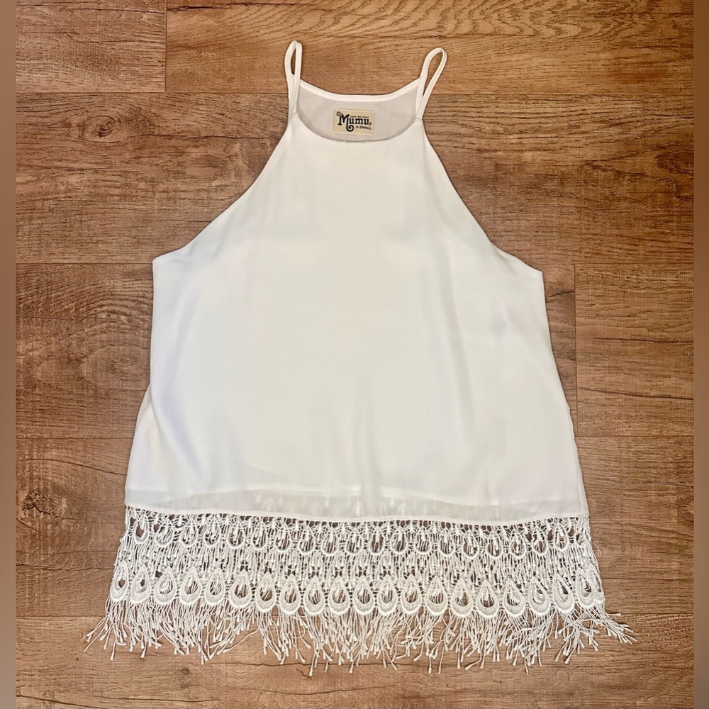 Show Me Your MuMu White Boho Lace Sleeveless Blouse XS